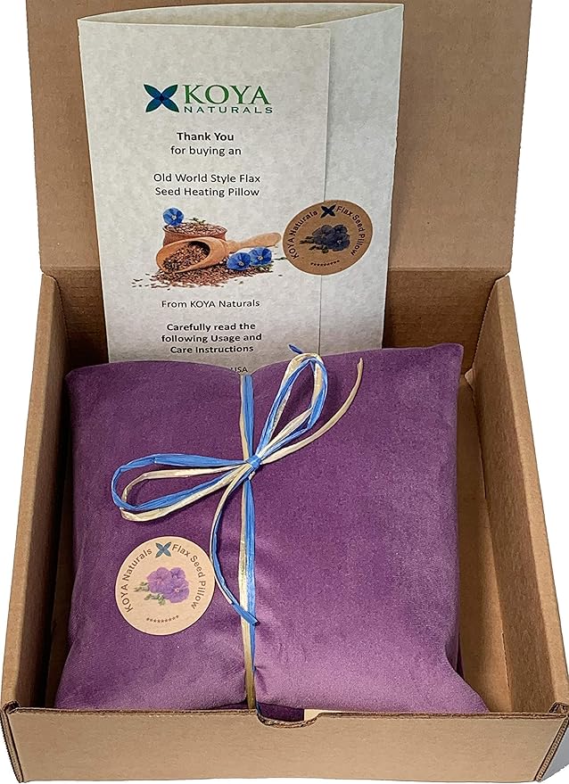 KOYA Naturals Soft Velvet Flax Seed Pillow with Lavender - Microwave Heating Pad – Microwavable Moist Heat Pack – for Neck, Muscle, Joint, Stomach Pain, Menstrual Cramps – Warm Wrap (Purple)