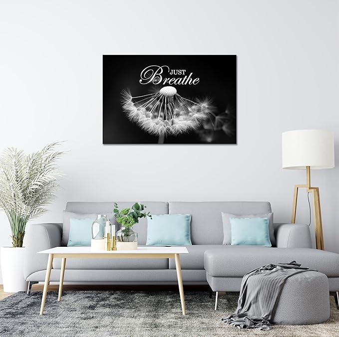 SKASNFAI Zen Wall Art Just Breathe Canvas Picture Positive Inspirational Dandelion Framed Artwork Poster Mental Health Office Pictures Wall Decor for Bathroom (16L x 24W)