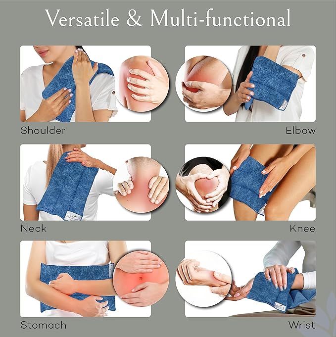 SacksyThyme Microwave Heating Pad for Back, Neck, Menstrual Cramps, Shoulders, Leg Pain Relief - Hot Moist Microwavable Therapy Pack - Blue Unscented Flaxseed Heat Pad Made in USA (Size: 18” x 7”)