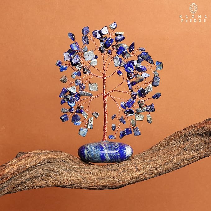 Crystal Tree of Life Home and Office Feng Shui Decor, Lapis Lazuli Healing Crystal Handmade Bonsai Tree for Positive Energy, Good Luck, Money, Christmas Decor, Birthday Gifts for Women, Mom