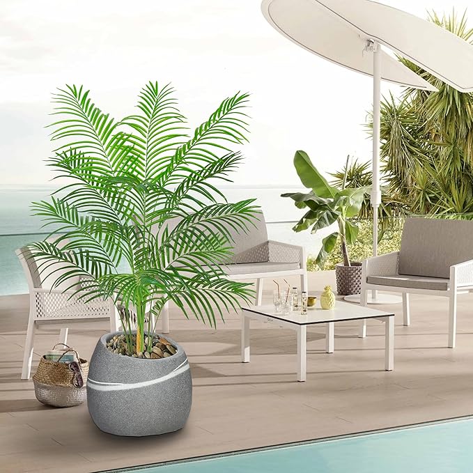 Artificial Palm Tree Indoor Plant 4FT Tall Fake Tropical Palm Tree in Pot, Real Bark Design Faux Areca Palm Tree for Home Office Living Room Bedroom Farmhouse Modern Outdoor Topiary Tree (13 Trunks)