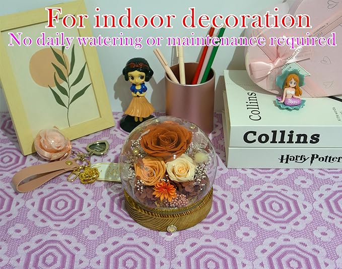 Valley of Rain & Forest Long-Lasting Real Flowers, Unique Floral Gift For You to Send Love for All Occasions, for Indoor Decoration (Orange Rose & Champagne Rose - Fall Themed)