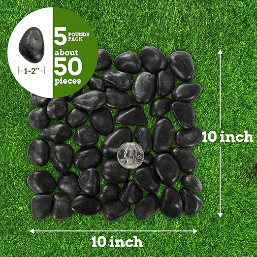 1-2 Inch Black Pebbles for Plants, 5 lbs River Rocks Decorative Black Stones, Ideal for Fish Tank, Vases, Crafting, Home Decor and Garden Landscaping Rocks