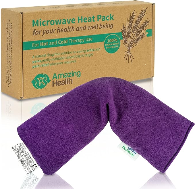 Microwavable Heating Pad for Neck, Back & Shoulders - Heating Bean Bag Microwavable Pillow - Cleaned Wheat & Lavender Aromatherapy Heating Pad Wrap - Amazing Health, Purple