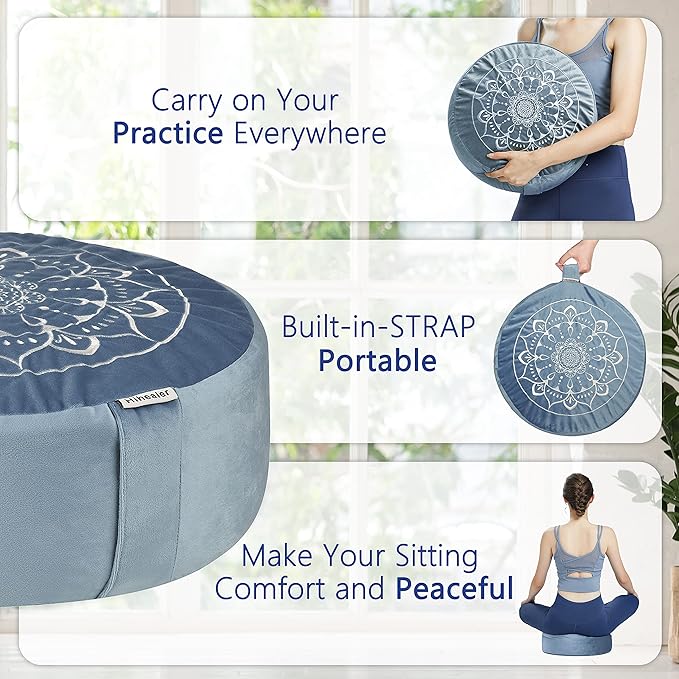 Hihealer Meditation Cushion, Traditional Tibetan Meditation Pillow Velvet Cover - Large Floor Cushion Seating for Adults - Yoga Buckwheat Bolster for Women、Moms