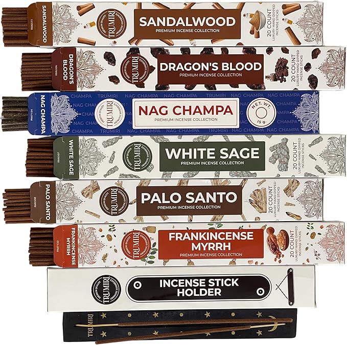 Classic Incense Sticks - Total 120 Insence-Sticks (20 Insense x 6 Inscents) - Inciensos Aromaticos Para La Casa Incents with Nag Champa Sage Palo Santo Frankincense Sandalwood Inscents-Sticks + Holder