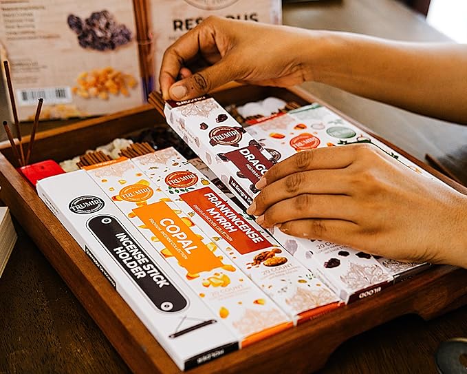Trumiri Incense Sticks - 120 Insence-Sticks (20 Insense x 6 Incents) - Incienso Inscents-Sticks with Dragon Blood Frankincense Myrrh Benzoin Amber Copal Resin and Camphor Alcanfor + Incense Holder