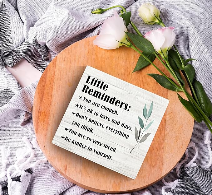 SRADMO Inspirational Little Reminders Wood Box Sign Desk Decor 6x6, Inspirational Desk Decor, College Motivational Positive Affirmation Gifts Box Sign For Office Home Dorm Tabletop Shelf Decoration
