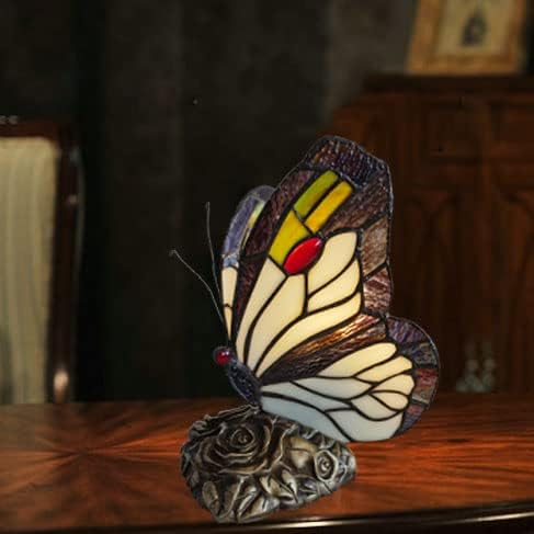 Bedside Table Lamp LED Tiffany Black White Butterfly Nightstand Table Lamps Stained Glass Shade ON Off Switch Home Office Desk Lamp Night Light Girl Grandma Mothers Day Gifts W/Gift Box