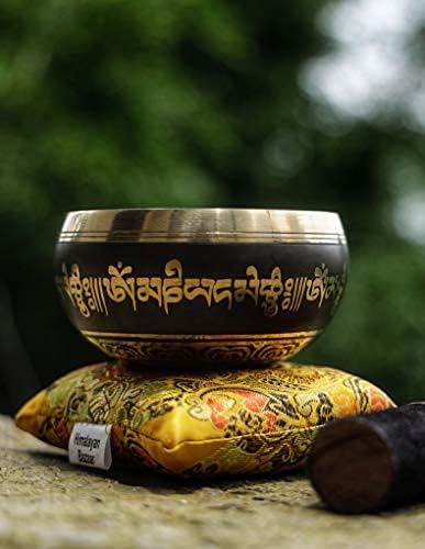 Tibetan Singing Bowl Set Bronze - Master Healing Grade - With Tibetan Thangka Art - Pure Tone By HIMALAYAN BAZAAR (Black & Yellow)