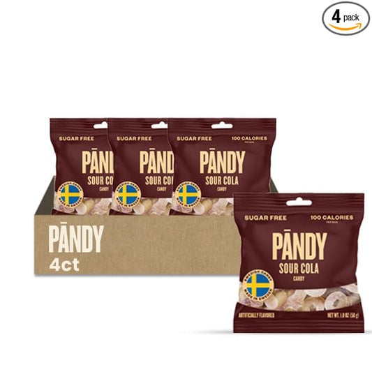 PANDY, Sour Cola - Gummy Candy with Classic Sour Cola Taste - Low Sugar - Low Calories Candy Sweets - Travel Size - Authentic Swedish Candies Gummies - Climate-Friendly Bag - Made in Sweden