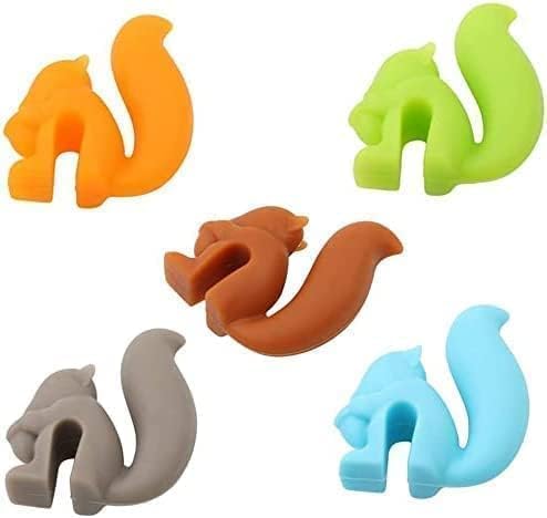 5Pcs Random Color Cute Squirrel Shape Silicone Tea Bag Holder Cup, Squirrel Drink Markers, Tea Bag Holder for Cup Hanging Tool Mug Candy Colors Gift Set，Tea Bag Coasters，Coffee, Tea and Espresso