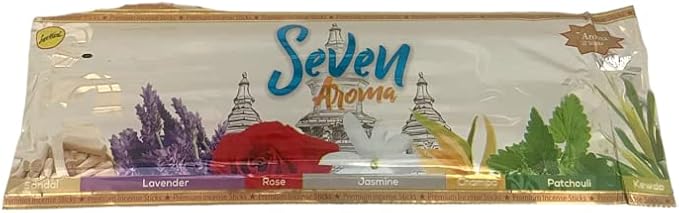 Sreevani Seven Aromas - 210 Sticks - Sandal, Lavender. Rose, Jasmine, Champa, Patchouli and Kewda