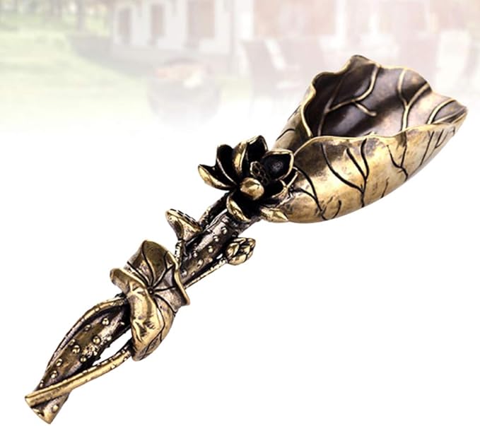 Vintage Tea Scoops Lotus Leaf Shape Loose Leaf Tea Copper Brass Tea Shovel Decorative Measuring Shovel for Coffee Powder Condiments Sugar Pets Food