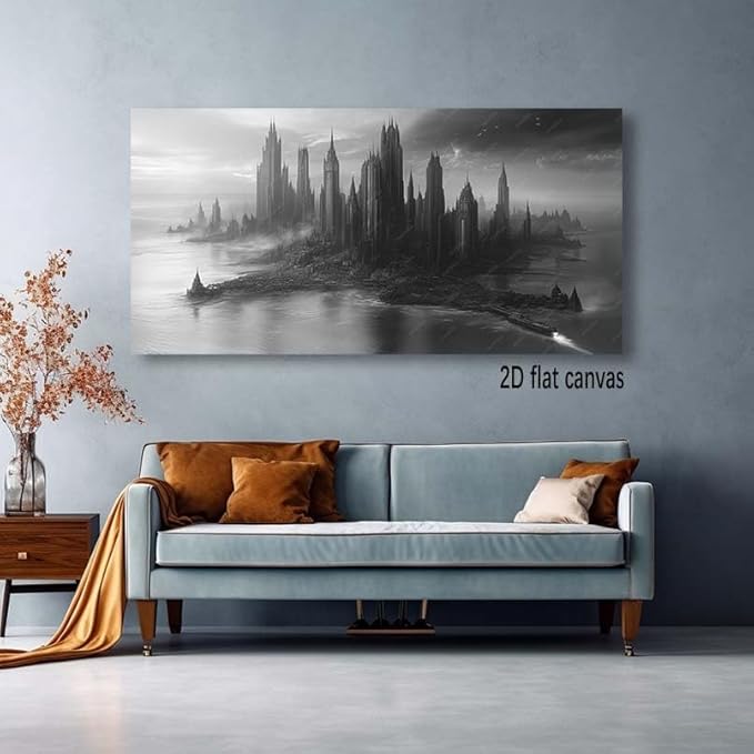 ZESTRILIA Dystopian Cityscape Canvas Wall Art for Living Room Office Contemporary Panoramic Elegant Canvas Artwork Bachelor Pad Room Décor