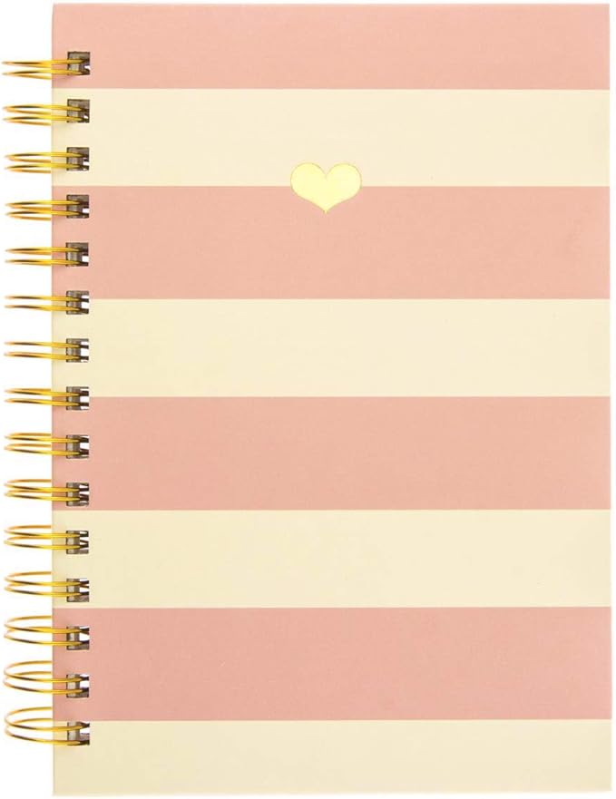 Graphique Hardbound Spiral Journal | Heart of Gold Pink Stripe Design | Premium Paper | Notebook | Diary | Lists | Record Month and Date | Great Gift | 160 Ruled Pages | 6.25” x 8.25”