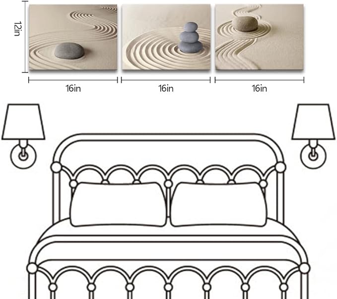 Apicoture Zen Stone Canvas Wall Art Zen Stone Sand Prints Canvas Art Calm Peaceful Still Life Wall Art for Spa Room Decor Framed 12x16inchx3pcs