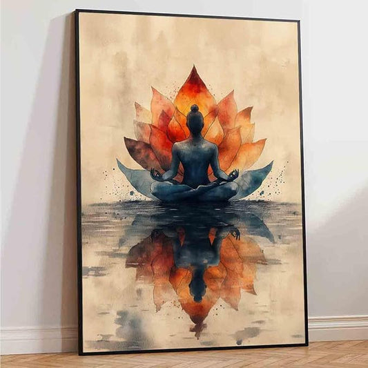 Yoga Lotus Wall Art Meditation Yoga Posters Watercolor Lotus Wall Art Abstract Flower Canvas Spiritual Posters Chakra Meditation Poster Zen Artwork Vintage Painting Room Decor 16x24inch No Frame