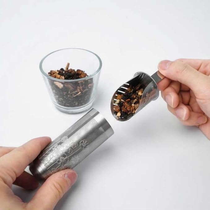 Stainless Steel Tea Infuser Stick with Scoop Lid for Loose Leaf Tea | Gold Reusable Tea Steeper Strainer, Long Handle Pipe Filter | Elegant Tea Accessory Gift for Tea Lovers