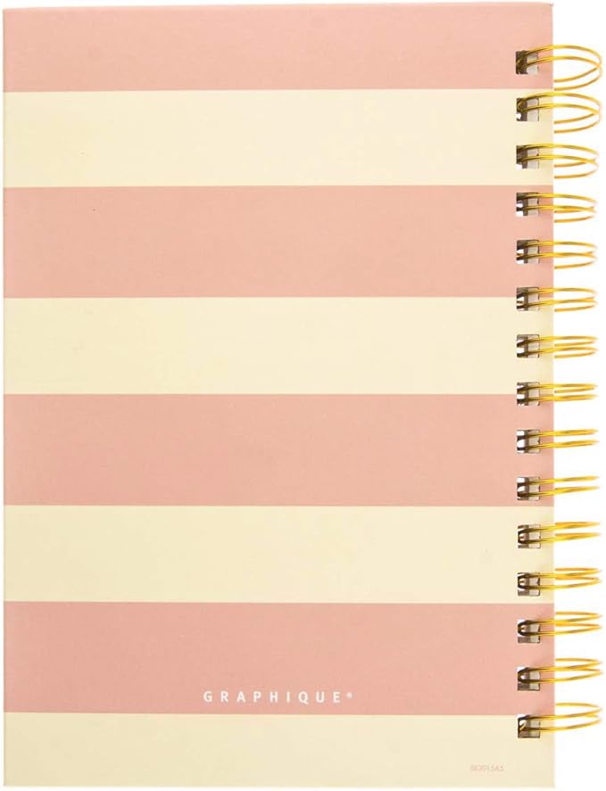 Graphique Hardbound Spiral Journal | Heart of Gold Pink Stripe Design | Premium Paper | Notebook | Diary | Lists | Record Month and Date | Great Gift | 160 Ruled Pages | 6.25” x 8.25”