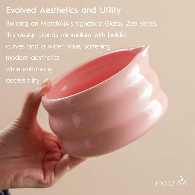 Matcha Whisk Set - Ceramic Bowl, Bamboo Whisk with Holder, Storage Canister, Sifter, Schima Spoon with Rest, Tea Towel - 8 Pcs Complete Kit for Traditional Matcha and Modern Lattes (Pink)