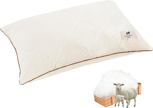 YOUR MOON Organic Wool Pillow Queen Size, Soft Breathable Support Bed Pillows for Sleeping, Luxury Down Alternative Pillow for Side & Back Sleepers, 100% Cotton Cover, Natural Wool Filling (Off White)