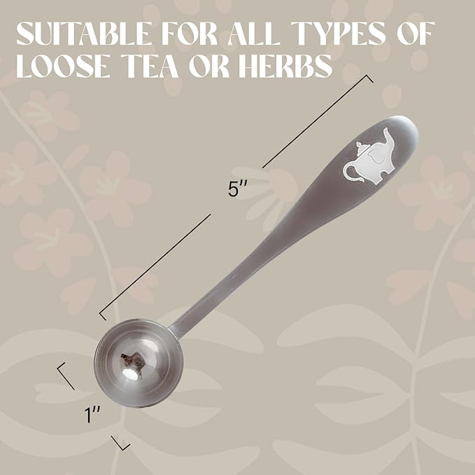 Perfect Scoop Loose Leaf Tea Spoon−18/8 Stainless Steel, Rust-Resistant−Premium Measuring Scoop for Loose Tea, Matcha, Infuser, Brew Basket & Steeper−The Elegant Elephant