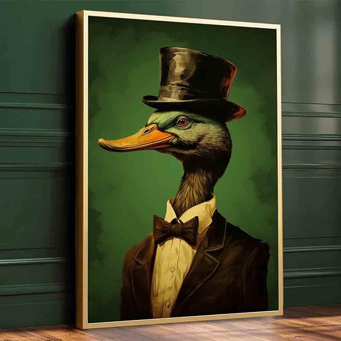 Mostemauo Vintage Duck Canvas Wall Art Funny Duck Picture Vintage Mallard Artwork Green Animal Wall Art Antique Animal Portrait Painting Antique Prints Abstract Living Room Decor 16x24inch No Frame