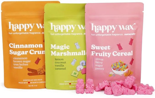 Happy Wax Cereal Mix Premium Scented Natural, Non Toxic Soy Wax Melts – 6 Total Oz. of Scented Wax Melts Includes: Cinnamon Sugar Crunch, Magic Marshmallows and Sweet Fruity Cereal