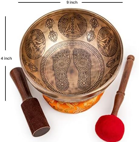 Large Tibetan Singing Bowl Set - 8.5" Master Healing Grade For Sound Bath Chakra 7 Metal Meditation Yoga By Himalayan Bazaar