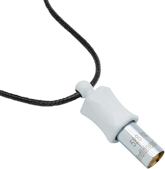 528Hz Breathing Meditation Necklace - Anxiety Relief Whistle, Stress Reduction & Mindfulness Tool for Focus, Calm Breathing - White Whistle