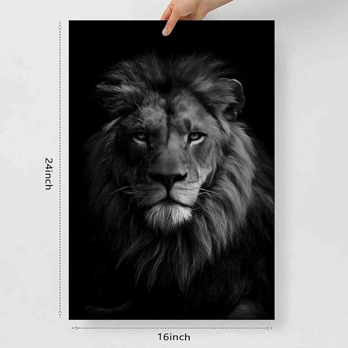 Black And White Wild Animal Pictures African Painting Lion Head Painting Wild Animal Posters Animals Portrait poster Black And White Lion Canvas Wall Art Modern Abstract Room Decor 16x24inch No Frame