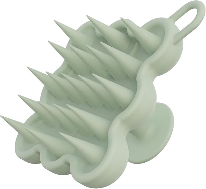 Silicone Scalp Massager Shampoo Brush for Hair Growth, Dandruff Removal & Wet/Dry Care, Hair Scrubber Scalp Stimulator Exfoliator Brush with Soft Bristles for Men & Women, Green