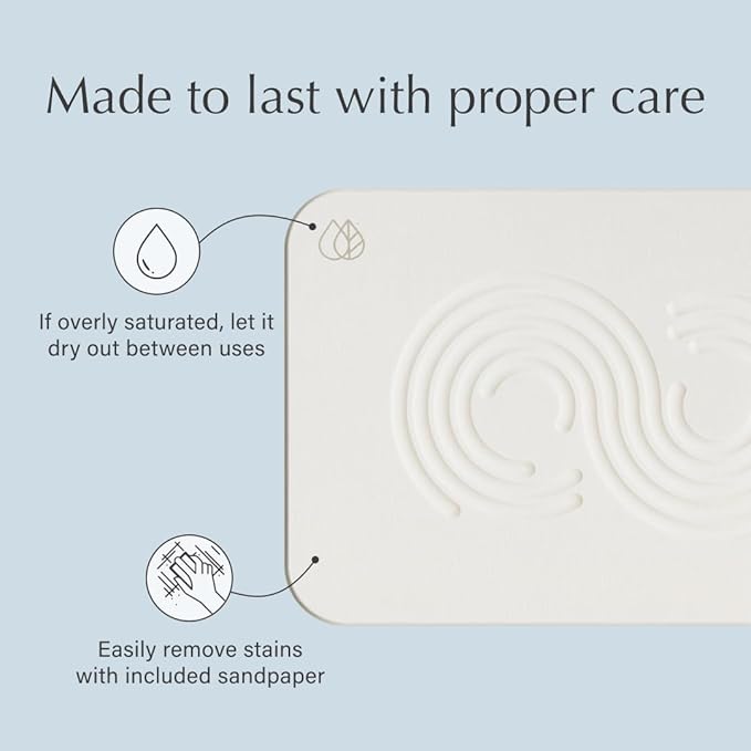 Dorai Home Bath Stone Mat 23.6"x15.4"| Luxury Diatomite Stone Bath Mat |Quickly Removes Water | Non-Slip, Quick-Dry Bath Mat for Bathroom | Zen Sandstone - 2 Pack