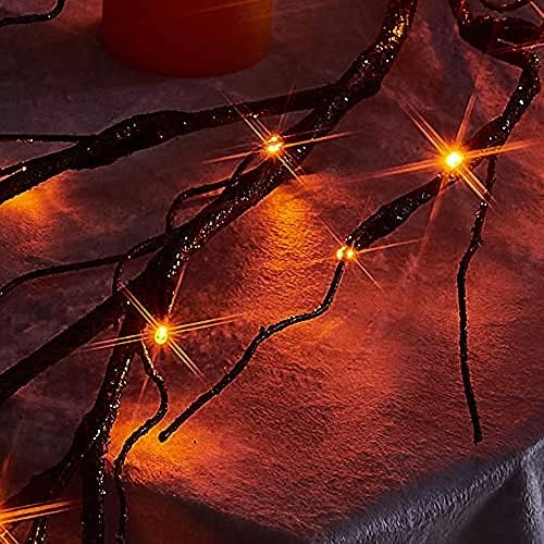 Hairui Lighted Halloween Garland with 48L Orange and Purple Bi-Color LED Lights 8 Functions, Black Glittered Garland Lights Battery Operated 6FT for Indoor Outdoor Halloween Party Decoration