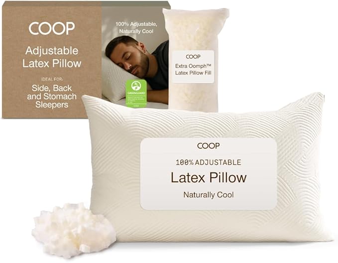 Coop Home Goods Adjustable Latex Pillow King, with Talalay Latex & Microfiber Fill, Best Pillows for Sleeping, Naturally Cooling, Eco-Friendly, Medium Firm Pillow for Back, Stomach or Side Sleepers