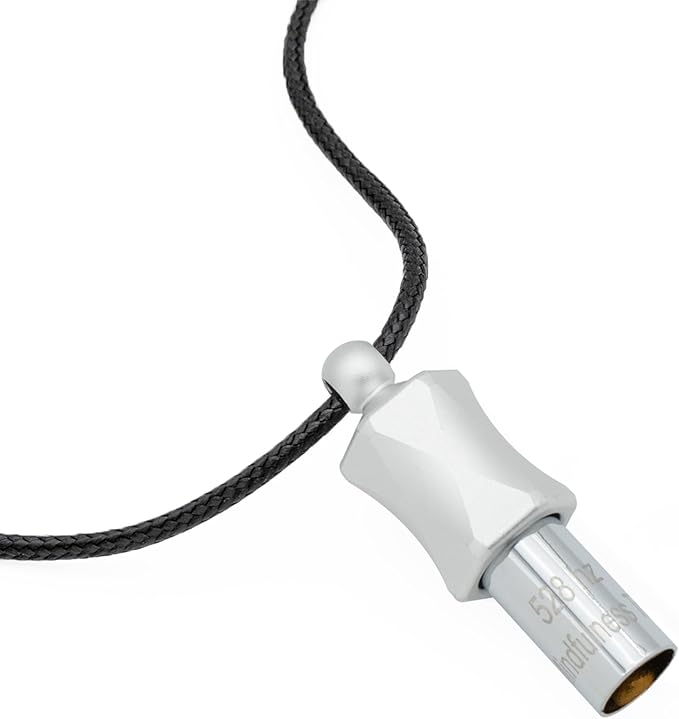 528Hz Breathing Meditation Necklace - Anxiety Relief Whistle, Stress Reduction & Mindfulness Tool for Focus, Calm Breathing - Silver Whistle