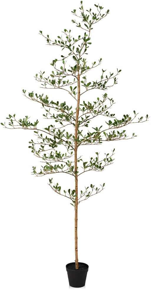 Artificial Black Olive Tree 6FT Indoor Outdoor Decor Faux Plants - Real Wood Trunk Fake Tree with Green UV Resistant Leaves - Tall Floor Plant for Modern Home Office Living Room Decoration