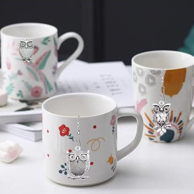 Tea Infusers for Loose Tea 3 Sets Tea Infuser Loose Leaf Tea Steeper Tea Stainless Steel Ball Mesh Tea Strainer Filters with Crtstal Pendant (Metal Owl)