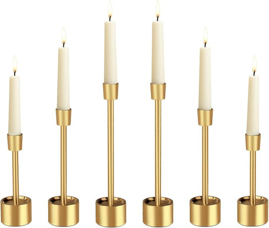 YUMORE 6 Packs Small Taper Candle Holders Candlestick Holder Stable Base Stand Holders for Dining Table Wedding Centerpiece (Gold)