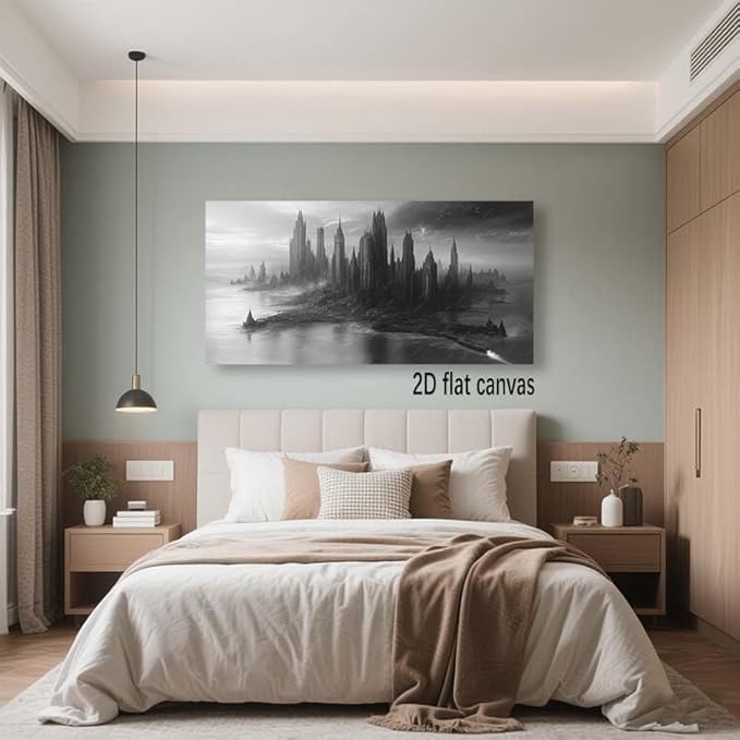 ZESTRILIA Dystopian Cityscape Canvas Wall Art for Living Room Office Contemporary Panoramic Elegant Canvas Artwork Bachelor Pad Room Décor
