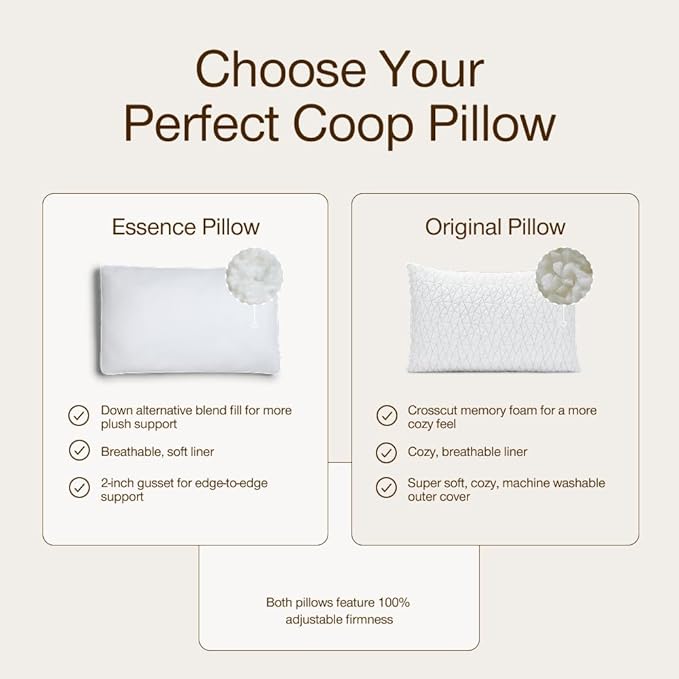 Coop Home Goods Essence Down Alternative Pillow Set of 2, King Size, Best Pillows for Sleeping, Adjustable Alternative to Down Pillows, Luxury Hotel Pillow for Back, Stomach or Side Sleepers