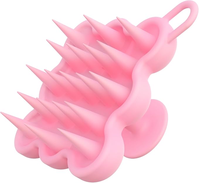 Silicone Scalp Massager Shampoo Brush for Hair Growth, Dandruff Removal & Wet/Dry Care, Hair Scrubber Scalp Stimulator Exfoliator Brush with Soft Bristles for Men & Women, Pink