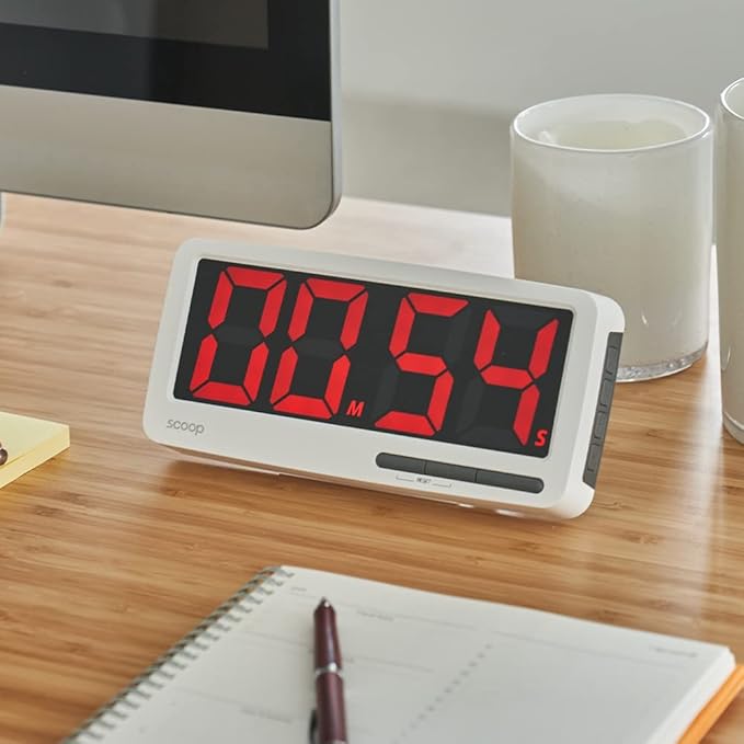 i-Scream LED Big Timer - Countdown Clock with Large 7.3" Display, 3 Brightness Settings, 4 Alarms and 3 Volume Levels, Battery-Powered Magnetic Timer for Home, Cooking, Studying, Fitness, Classroom