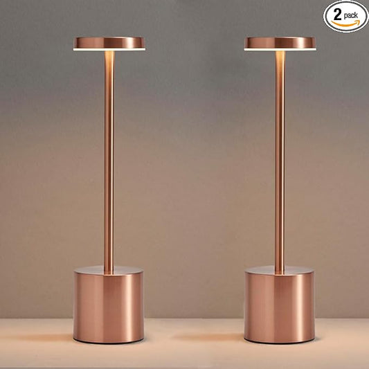 2 Pack Rechargeable Cordless Table Lamps, Portable 5000mAh Battery Table Light, 3 Color Stepless Dimming LED Table Light with Memory Function, Touch Lamp For Outdoor/Patio/Restaurant(Rose Gold)