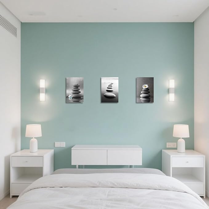 CCWORKERRY 3PCS Zen Stones Canvas Wall Art Black and White Zen Stone Painting Calming Meditation Wall Decor for Yoga Studio Office Spa Bathroom (gray,24W x36L x3)