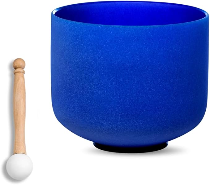 7 inch Indigo A Note Third Eye Chakra Quartz Crystal Singing Bowl, for Healing Mindfulness Meditation Yoga Sound Baths, with Rubber Mallet O-ring