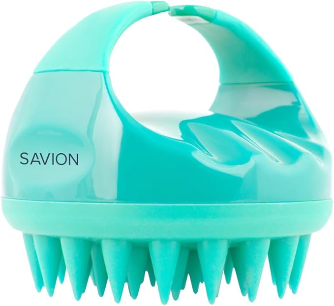 SAVION Scalp Massager Brush Relaxes Scalp and Relieves Itching - Hair Brush Exfoliator for Dandruff Removal - Soft Silicone Head Scrubber for Wet & Dry Strands - for All Hair Types