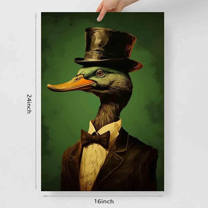 Mostemauo Vintage Duck Canvas Wall Art Funny Duck Picture Vintage Mallard Artwork Green Animal Wall Art Antique Animal Portrait Painting Antique Prints Abstract Living Room Decor 16x24inch No Frame