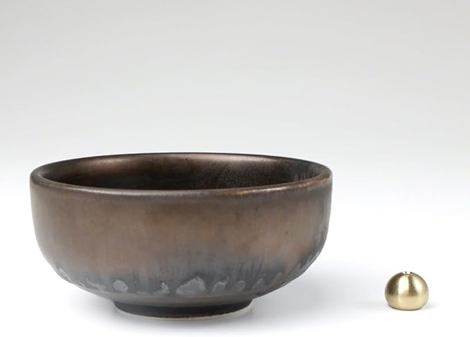 Asayu Japan Zen Incense Holder for Sticks 3.9 inch (100mm) 100% Made in Japan, Metallic Black, Brown and Gold, Ceramic Incense Bowl and Brass Incense Burner in Modern Style